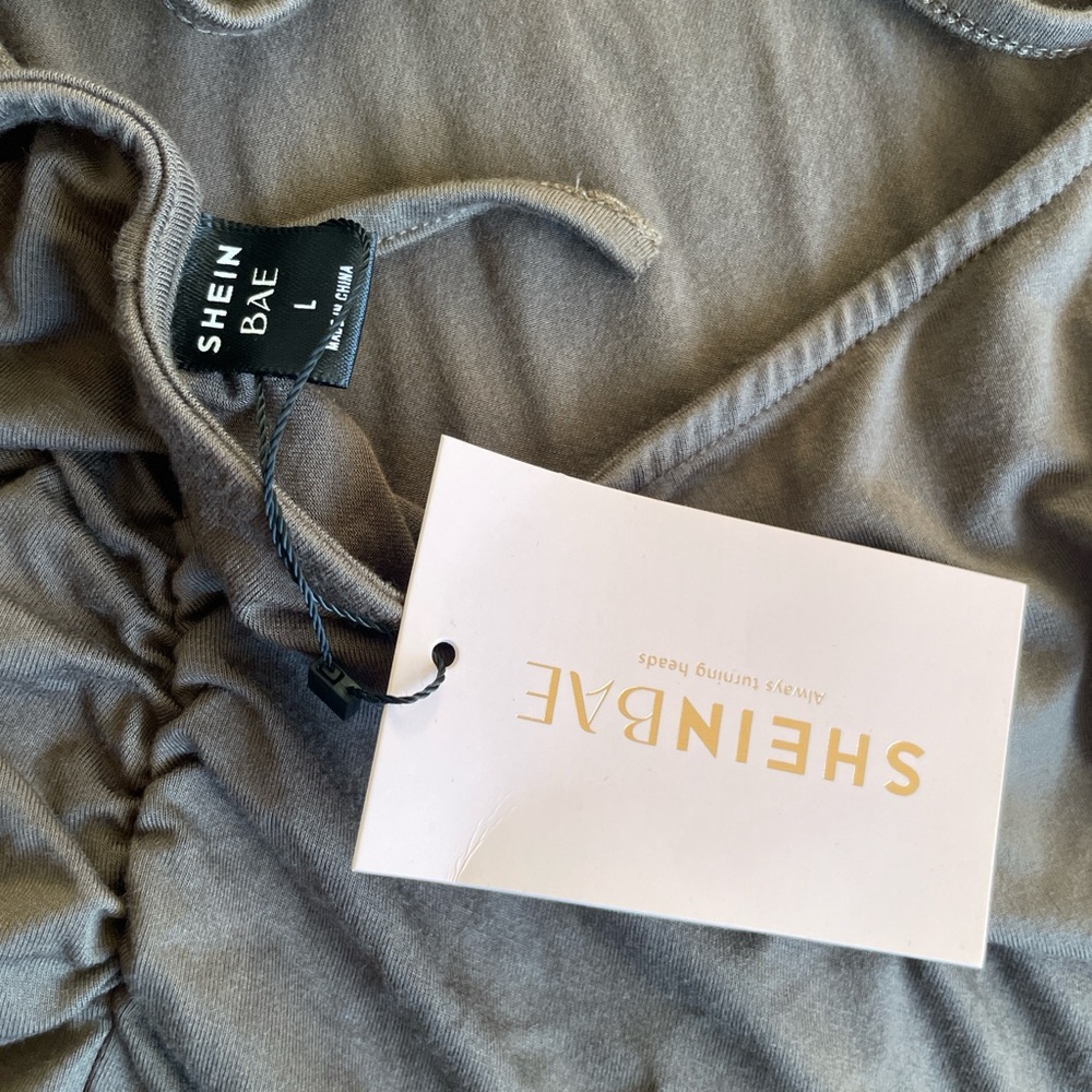 SOLD Shein Bae|Olive Brown Maxi Dress with thigh Slit Open Back|Large|NWT - Picture 6 of 6